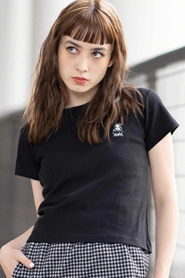 日系小众xgirl刺绣女头像纯棉圆领贴身t恤女迷你休闲夏季百搭衣衫