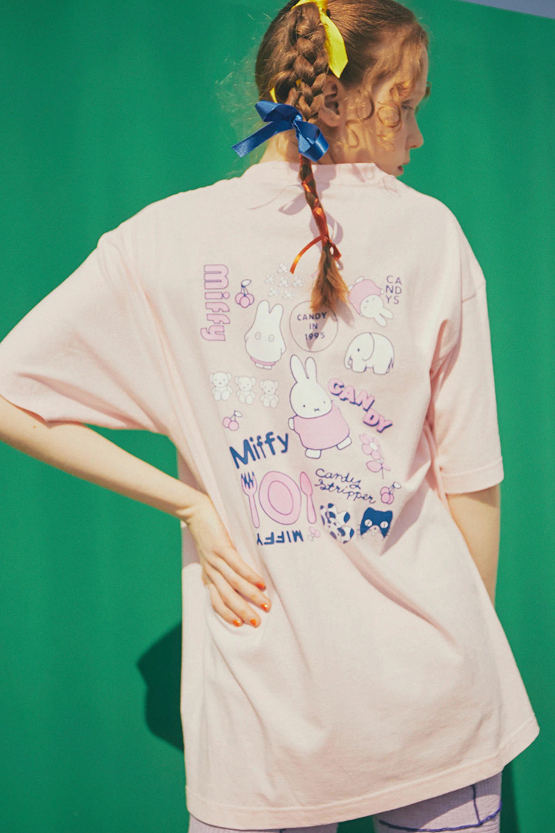 日系小众cs可爱卡通miffy周边印花大t恤女宽松重磅夏纯棉圆领上衣