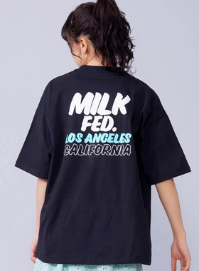日系milk handwrite logo字母大t恤女宽松短袖重磅纯棉圆领夏tee