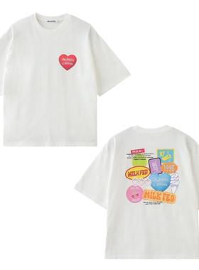 milk STICKED可爱图案重磅纯棉t恤女短袖夏季休闲宽松上衣