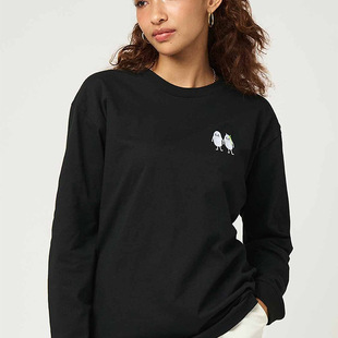 日系小众影子怪物好朋友刺绣纯棉t恤女长袖春秋外穿内搭小众上衣