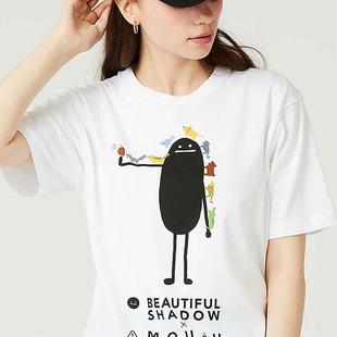 日系小众影子先生危险动物重磅纯棉t恤女短袖夏季圆领休闲亲子装