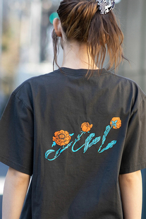 美式日系xgirl植物图案印花黑t恤女短袖重磅纯棉圆领休闲夏季衣衫