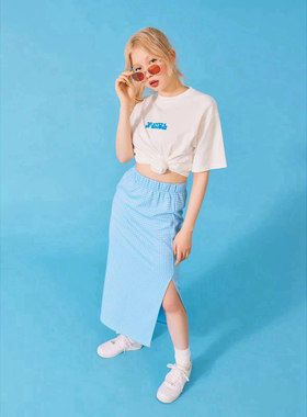 E1275日系小众街头潮流扭扭字母logo纯棉t恤女短袖夏季亲子装上衣