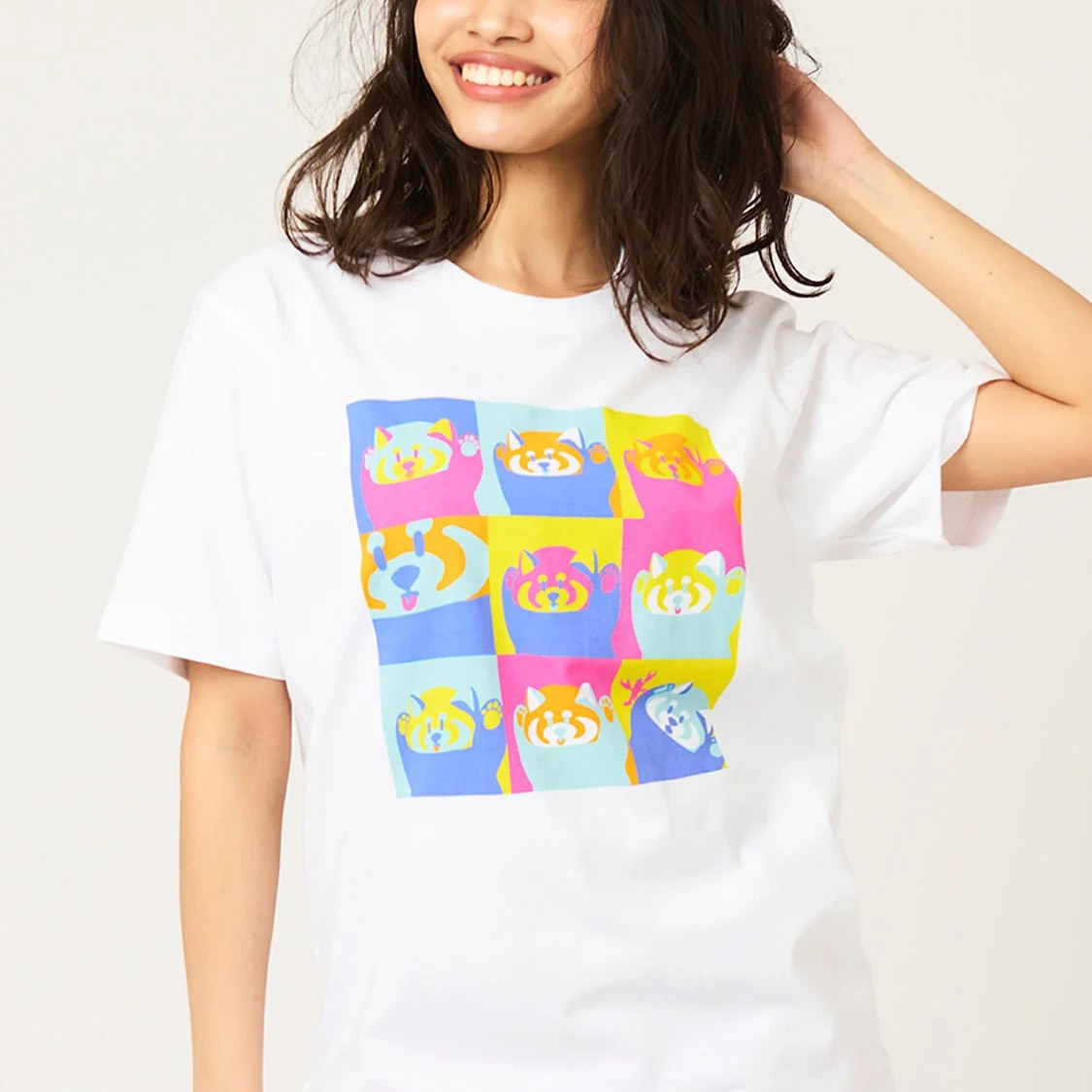 日系小众IKK小熊猫清新纯棉t恤女短袖白色夏季圆领亲子装上衣tee
