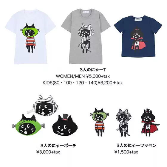 E879 Unisex Straight-Fit Parent-Child Matching Short-Sleeve T-Shirt Japanese Style Nya Surprise Cat Halloween Cartoon Top for Women