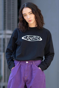 日单潮牌xgirl线条椭圆字母印花圆领春秋t恤女长袖纯棉内搭打底衫