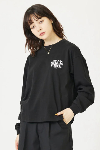 精梳纯棉女日系长袖字母tee
