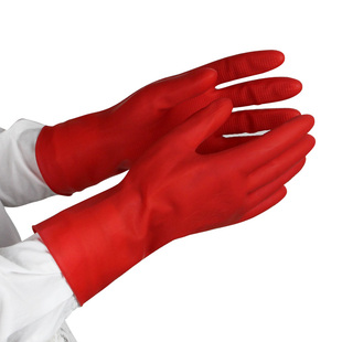 娇小形贴手薄款弹力红色粉色洗碗家务清洁乳胶橡胶手套十双装包邮