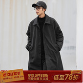 毛呢大衣男生外套潮 嘿马七作日系复古夹棉风衣人字纹星空呢中长款