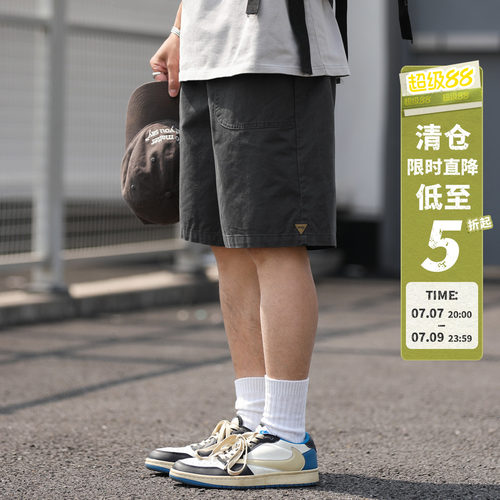 210g嘿马七作日系复古夏季款男士水洗做旧休闲裤户外五分短裤潮q