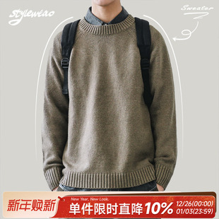 情侣线衣潮牌 圆领纯色毛衣男宽松针织衫 HEEMKIZOO日系秋冬季 新款