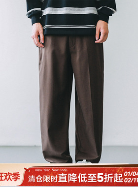 TJ嘿马七作原创日系复古垂顺设计秋季男宽松西裤直筒长裤子情侣潮