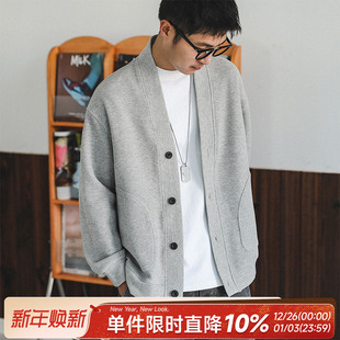 400g重磅嘿马七作春秋款 男女上衣外套潮 简约风纯色华夫格针织开衫