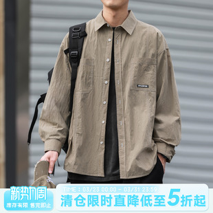 休闲长袖 宽松翻领衬衫 衬衣外套潮牌s 男士 嘿马七作日系复古春秋款