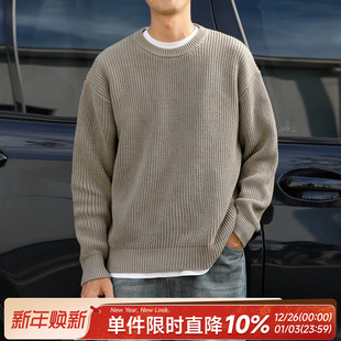针织衫 男士 潮牌慵懒风圆领毛衣宽松休闲打底 复古冬季 嘿马七作美式