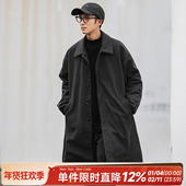 嘿马七作日系复古夹棉风衣人字纹星空呢中长款 毛呢大衣男生外套潮