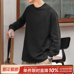 休闲圆领分割长袖 男款 T恤套头上衣潮牌 复古夏季 265g嘿马七作美式