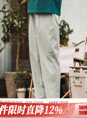 轻薄HEEMKIZOO原创日系春夏款男士直筒长裤宽松运动休闲九分裤潮