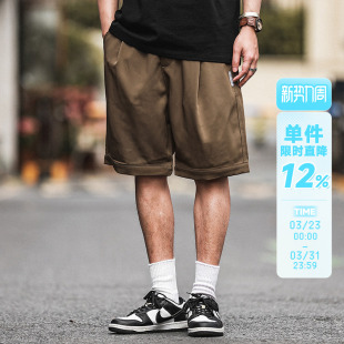 运动中裤 薄款 男外穿潮夏季 嘿马七作日系复古原创休闲五分直筒短裤