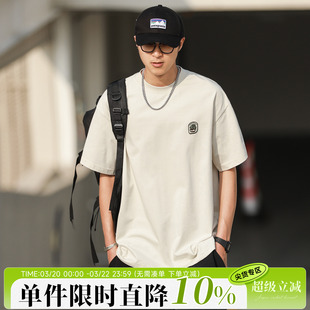 250g嘿马七作日系复古春夏款贴标圆领短袖T恤索罗娜宽松男生上衣