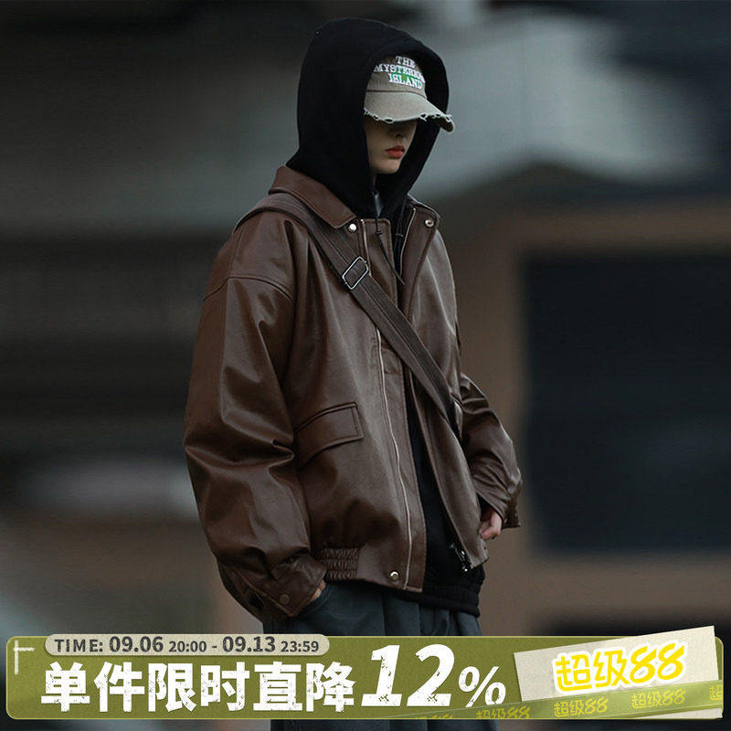 嘿马七作日系翻领皮衣外套图片