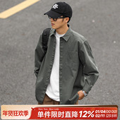 男士 嘿马七作日系复古春秋口袋刺绣长袖 衬衫 潮牌宽松休闲内搭衬衣