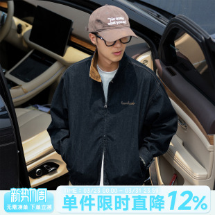 夹克潮牌 牛仔宽松休闲外套刺绣翻领工装 嘿马七作美式 复古春秋男士