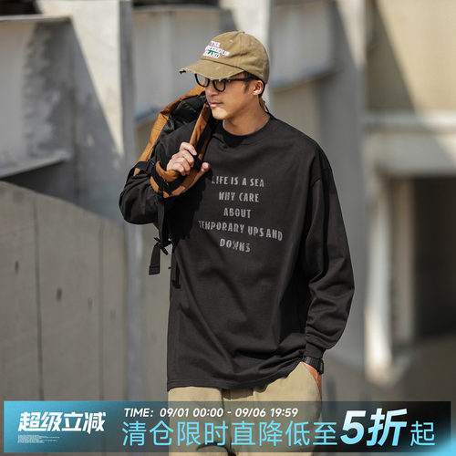 嘿马七作日系做旧长袖T恤