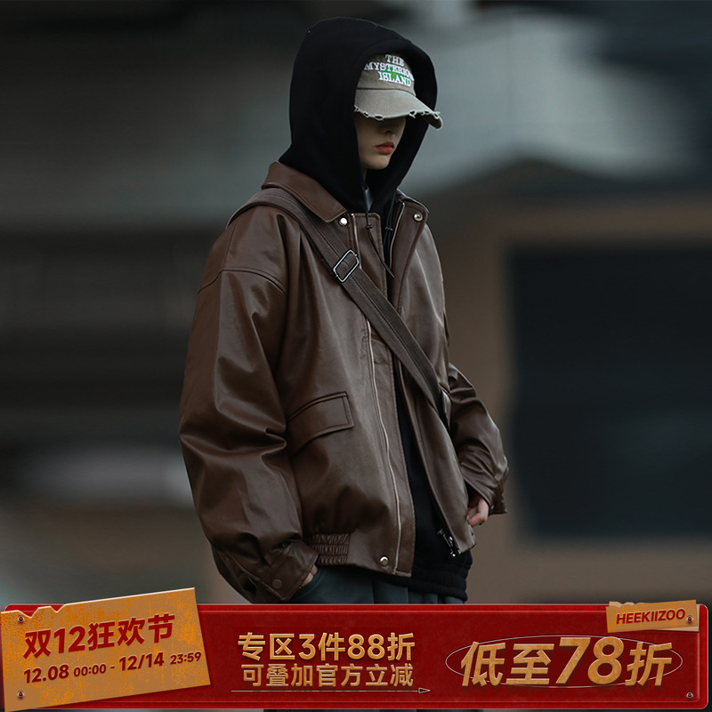 嘿马七作日系翻领皮衣外套