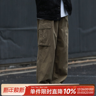 复古大口袋抽褶设计工装 宽松休闲直筒裤 裤 男士 潮 春季 嘿马七作美式