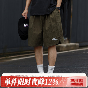 嘿马七作美式复古夏季四杠反光印花男士短裤户外宽松休闲裤子潮牌