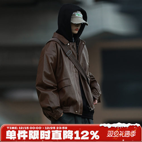 嘿马七作日系翻领皮衣外套