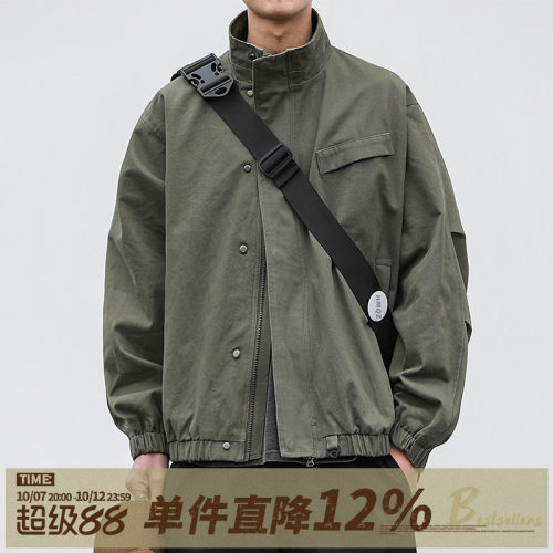 嘿马七作立领工装外套春秋款