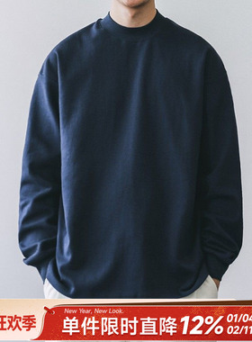 300g阔型纹嘿马七作日系男女春秋款重磅长袖T恤半高领内搭打底衫