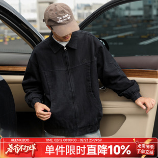 嘿马七作日系复古春秋翻领做旧男工装飞行夹克潮外套宽松休闲上衣