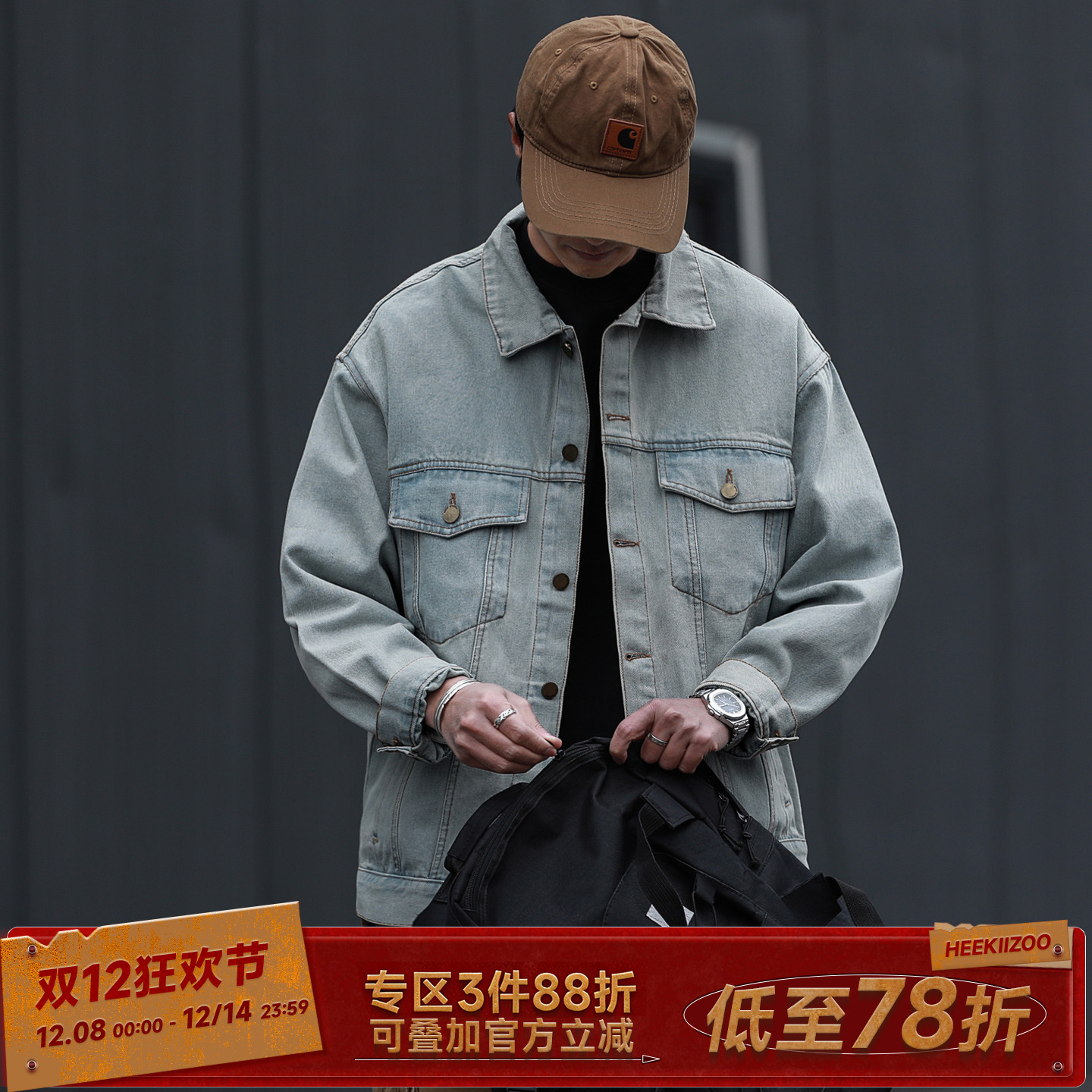 日系复古水洗做旧牛仔外套