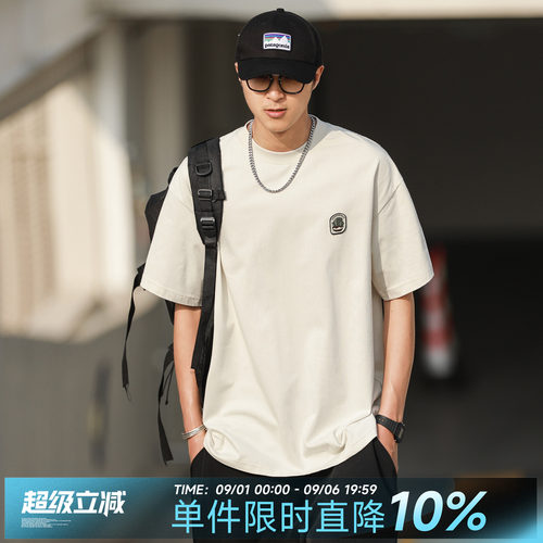 嘿马七作美式夏季贴标短袖T恤男