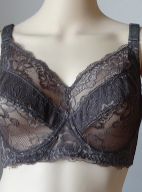 夏季超薄大码文胸镂空蕾丝透气胸罩大胸显小胖mm内衣75F110EFG