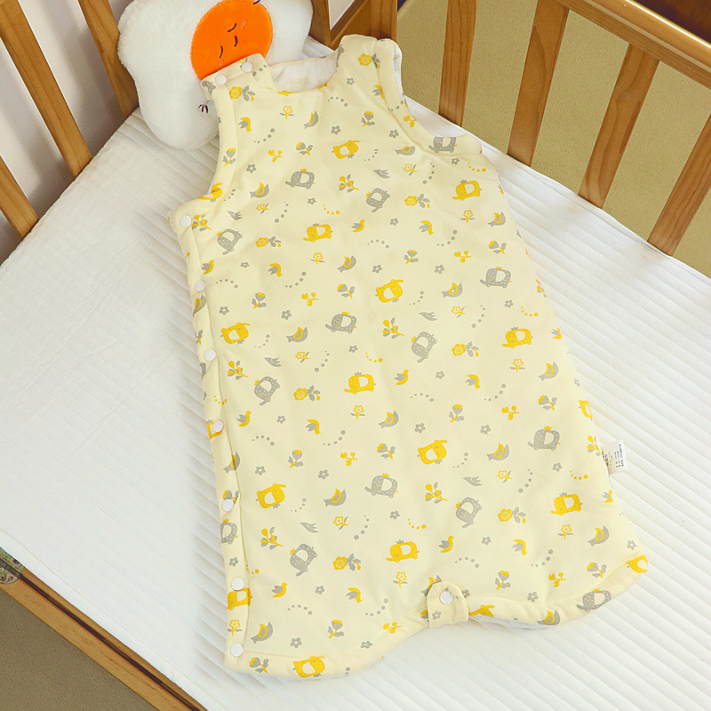 婴儿睡袋长款无袖儿童睡袍背心宝宝秋冬季夹棉睡衣加厚防踢被防跳