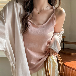 专柜宽松微领吊带女2026夏季 自然显瘦内搭慵懒风舒适小吊带 清新款