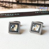 商务送礼 西装 现货英国TateossianRT限量灰色水晶珐琅宝石袖 扣男士