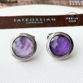 现货英国TateossianRT 商务生日礼物 紫水晶925银珐琅宝石袖 扣男士
