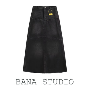 BANA外贸原单出口美式 复古Bella黑色开叉牛仔半身裙女秋鱼尾半裙