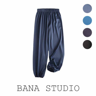 休闲裤 BANA外贸出口大牌女装 松紧高腰珠光醋酸仿缎面九分收脚薄款
