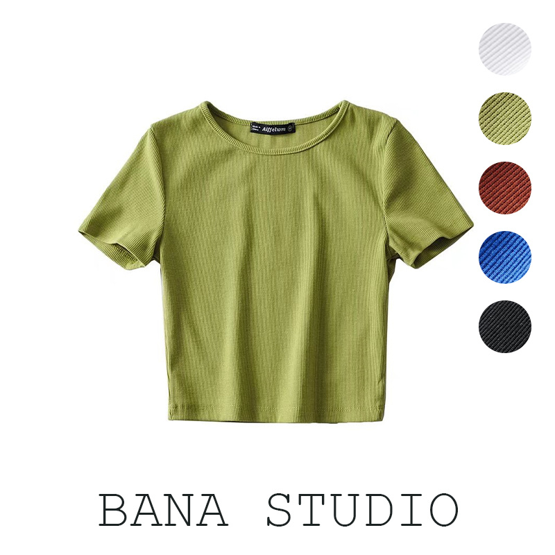 BANA欧货外贸纯色bm高腰短款短袖t恤女小个子ins潮2022年夏季新款