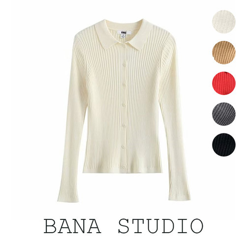 单排扣翻领修身坑条上衣针织衫