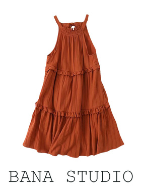 BANA西班牙外贸出口尾货外单女修身挂脖无袖蛋糕裙A字连衣裙短裙