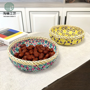 越南彩色竹编水果篮零食篓艺术编织装饰民宿花篮天然收纳筐鸡蛋篮