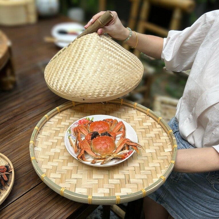 竹编锅盖特色菜罩子餐厅砂锅竹盖